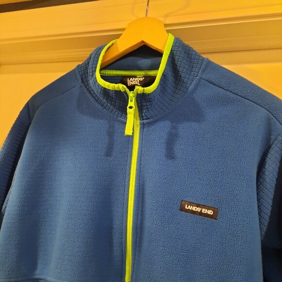 Lands End Jacket Mens XL Blue Neon Grid Fleece 1/4 Pullover Sweater Hiking‎ Ski - Picture 3 of 10